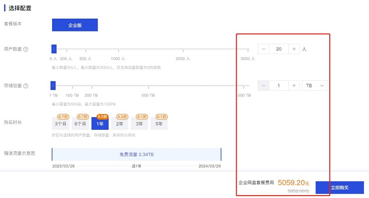 企业网盘收费标准,企业网盘价格